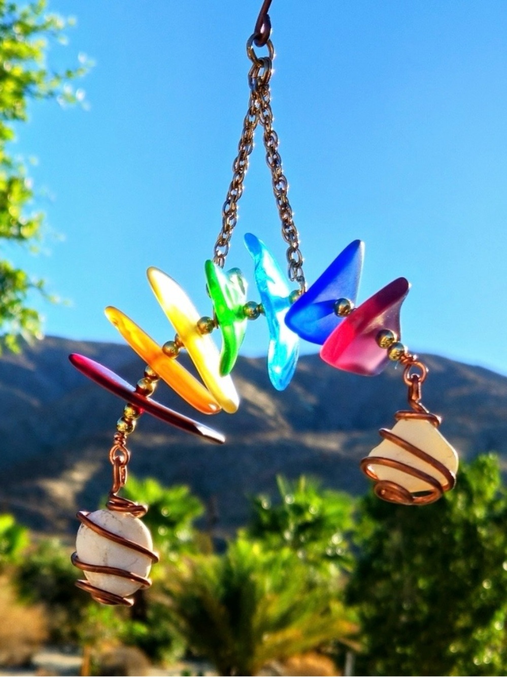Hand Crafted Rainbow Sun Catcher with Copper Accents